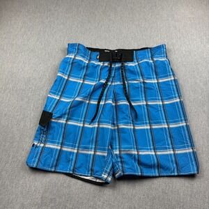 No Fear Board Shorts Mens 36 Blue Plaid 11" Drawstring Pockets Swim Surf Beach
